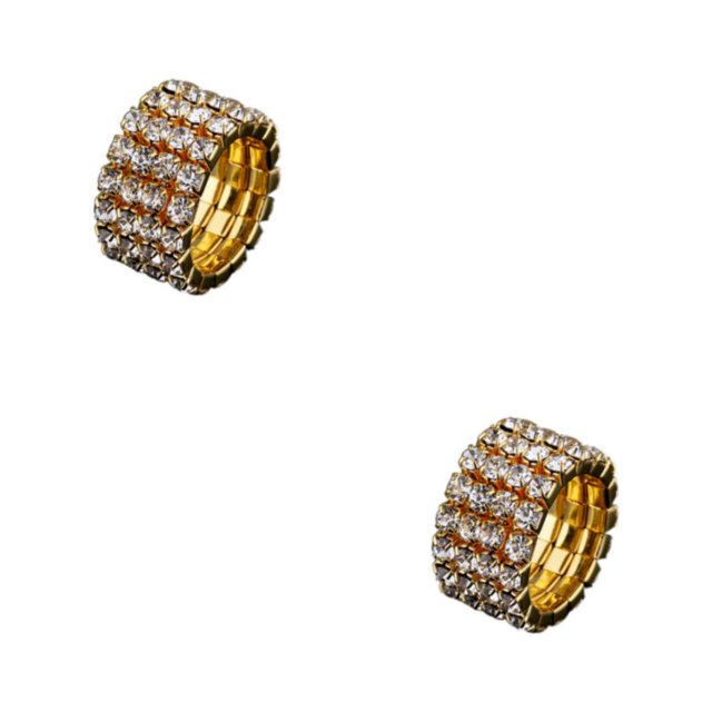 Transemion Bague Élastique Incrustations de Cristal à la Mode pour l'Alliage de Présence Élégant Est Doré 4 Rangées 2Set