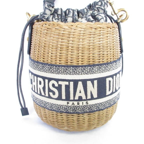 Pre-Owned Christian Dior Oblique Wicker Shoulder Bag 63-MA-1200 Navy/Natural Women's