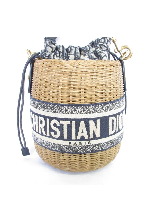Pre-Owned Christian Dior Oblique Wicker Shoulder Bag 63-MA-1200 Navy/Natural Women's