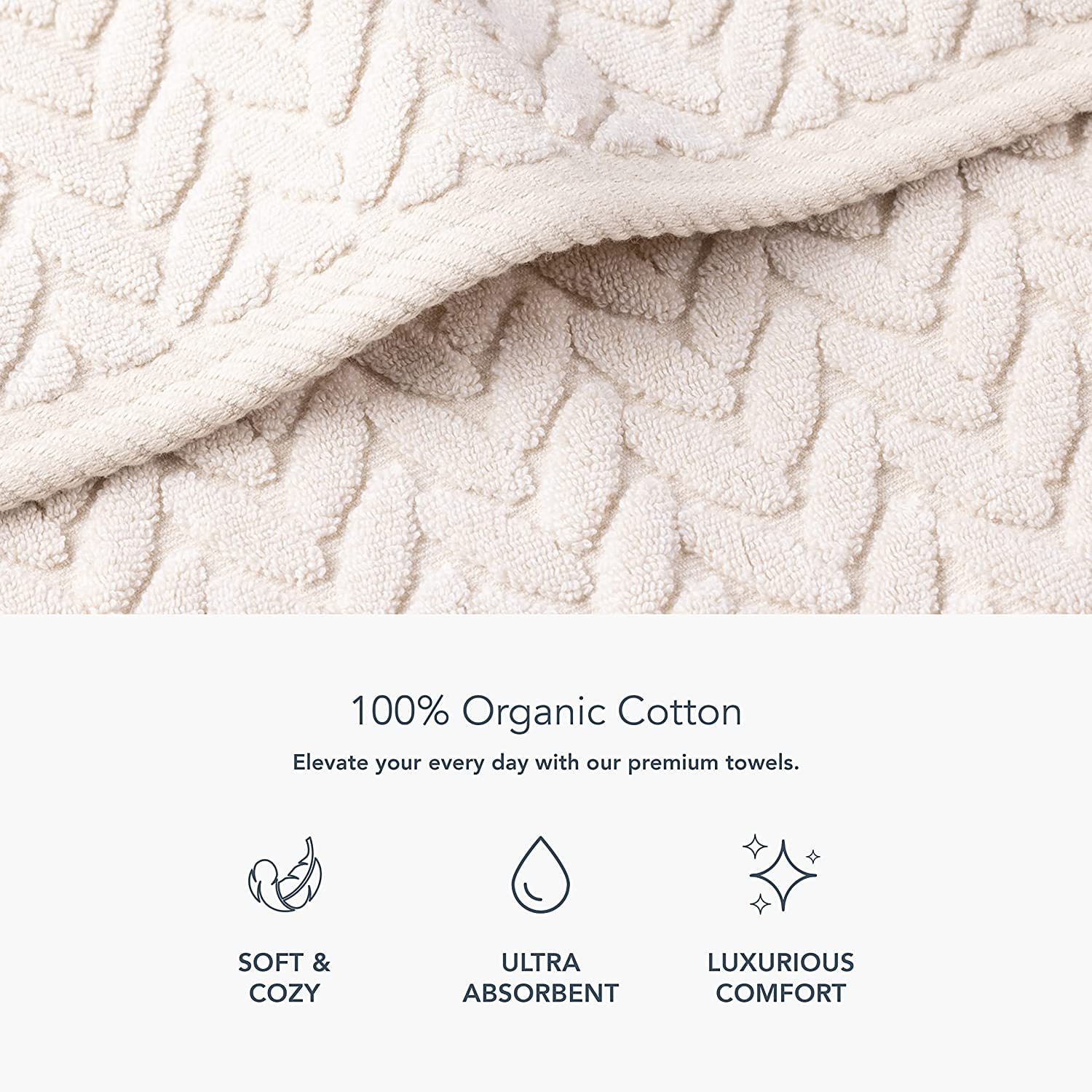 Texere 100% Organic Cotton Jacquard 650 GSM Premium Bath Towel Sets - Extra Absorbent Quick Dry and Plush (Cable, Birch, 4 Bath Towels)