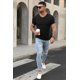 thumbnail image 3 of ABPHQTO Camiseta de punto acanalado con cuello en V de hombre de color negro, 3 of 5