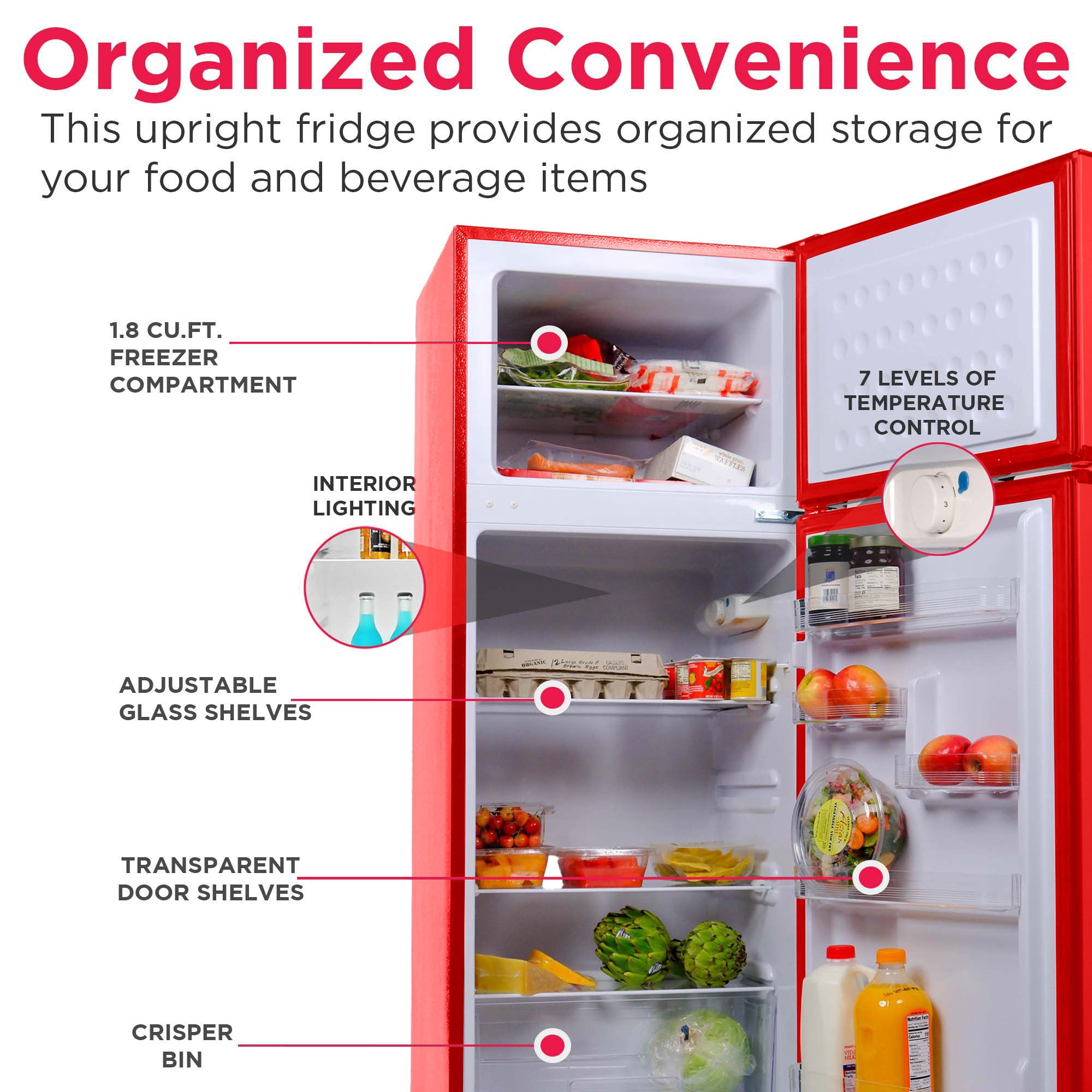 Frigidaire 7.5 Cu. ft. Retro Refrigerator, Top Mount Apartment Size Fridge, Red