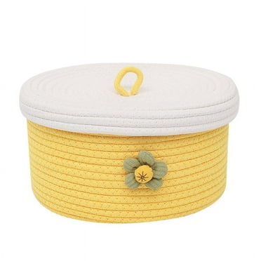 1 Pcs Small Cotton Rope Basket with Lid Round Woven Baskets Decorative Storage Baskets for Organizing