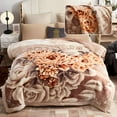 thumbnail image 2 of WOOW DEPOT Thick Fleece Bed Blanket, 1 PCS Peony Flower Printed 6.61 lb Heavy Soft Warm Mink Blanket Luxurious Reversible, Twin Full 70.8" x 86.6", Coffee, 2 of 7