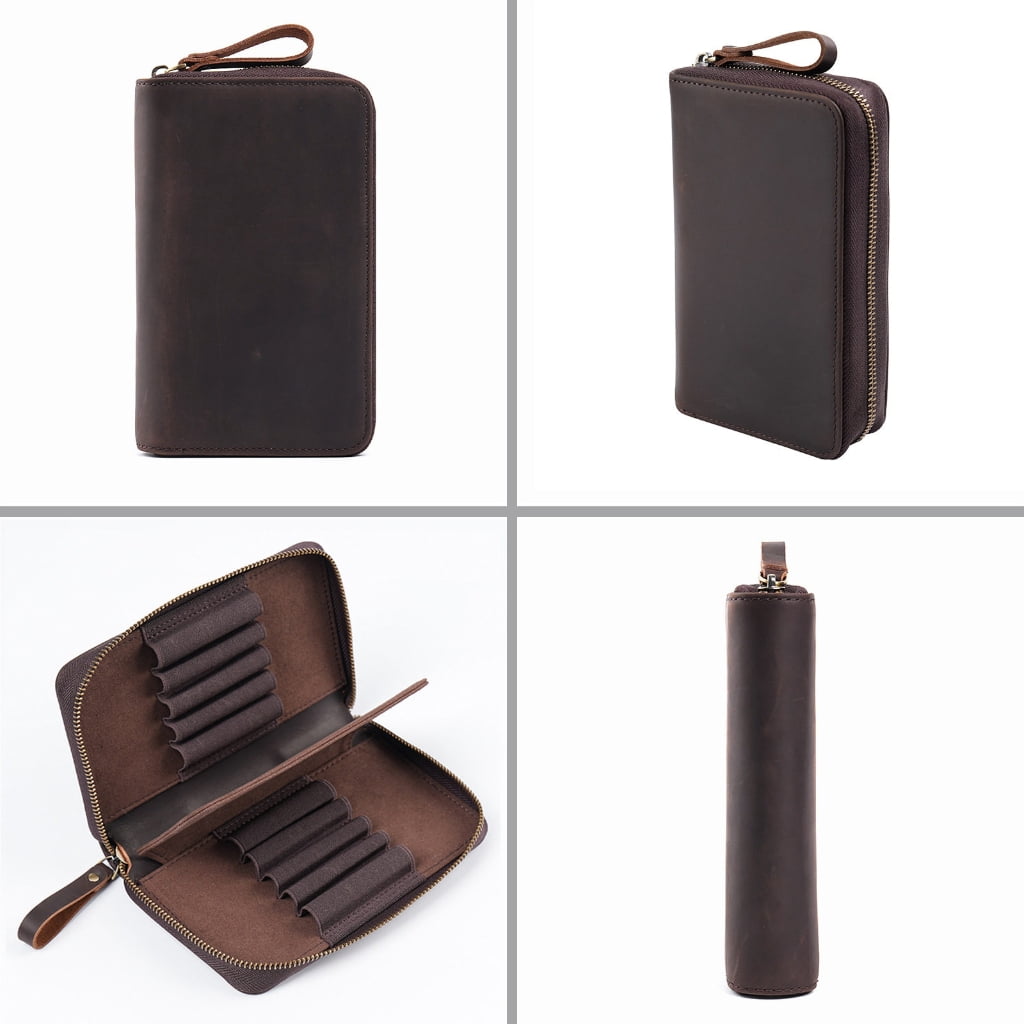 Traditional Fashion Genuine Cattlehide Pencil Case With Multiple Compartment Thin Plan For Students