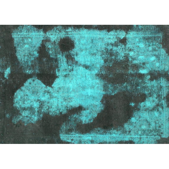Ahgly Company Machine Washable Indoor Rectangle Abstract Turquoise Blue Modern Area Rugs, 4' x 6'