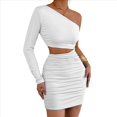 thumbnail image 1 of Vestido Mini de Cóctel con Volantes y Larga para Mujer, Moda 2025, con Hombros Descubiertos y Caderas Estrechas. XS, 1 of 10