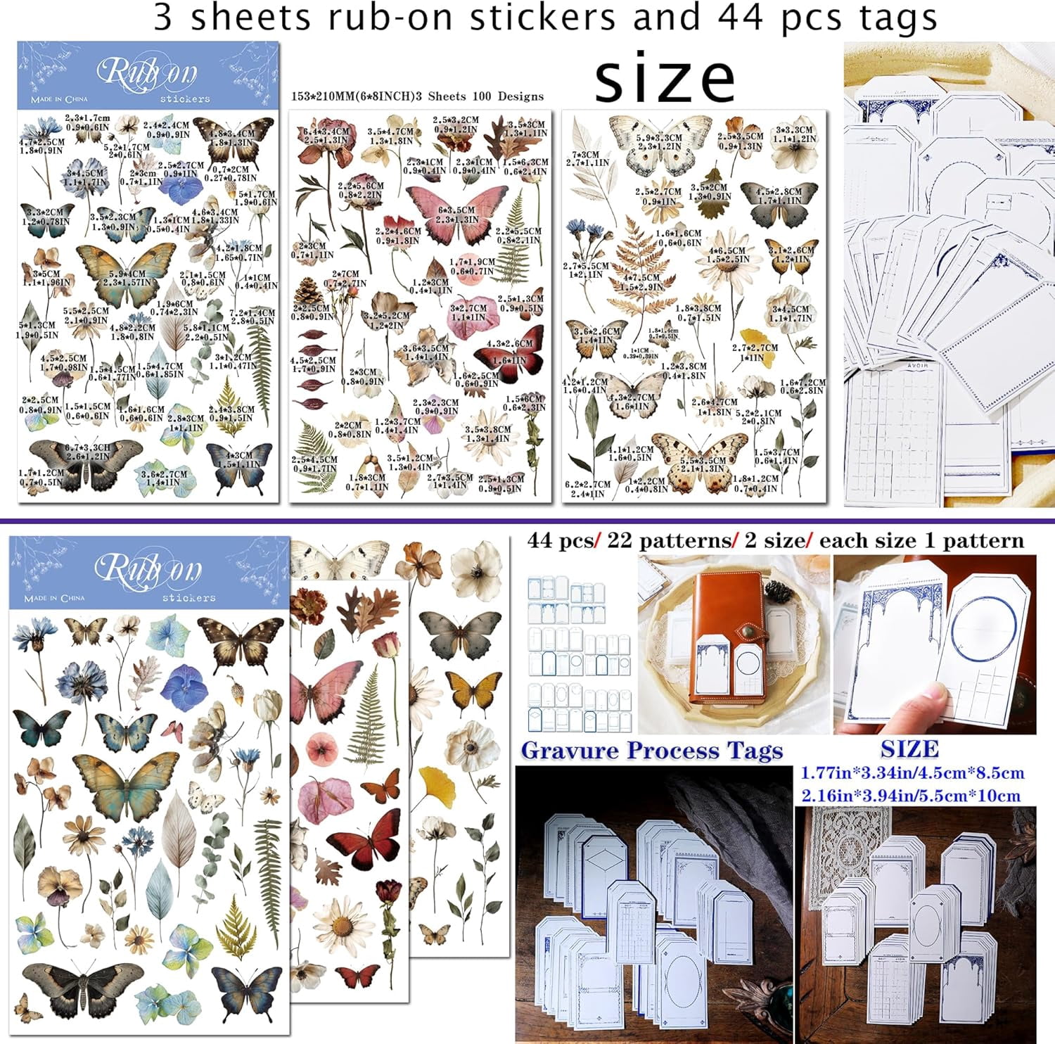 CATaireen Rub on Transfer Stickers Fit Paper Wood Fabric Fairy Elements Scrapbooking Supplies Art Collage Card Making Vintage Junk Journal Set for Adults