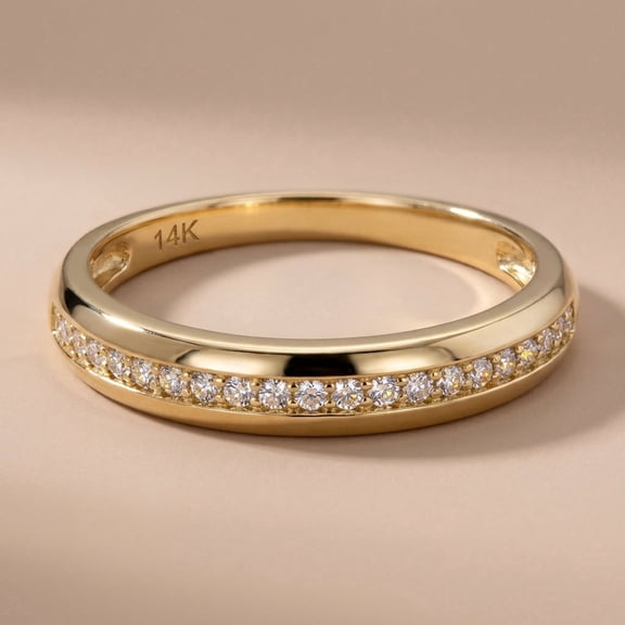 Vinali Solid 14K Yellow Gold Channel Half Eternity Round CZ Ring for Women Size 5