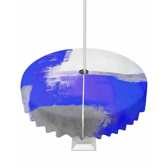 Boanket Outdoor Tablecloth with Umbrella Hole for Patio/Picnic/Party/Camping, Blue Purple Gray Waterproof Table Cloth Round Cover Washable, Geometric Abstract Oil Painted Modern (Dia 60")