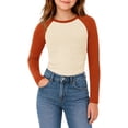 thumbnail image 3 of Girls Long Sleeve Shirts Raglan Color Slim Fit Cute Tunic Top for 5-14 Years, 3 of 6