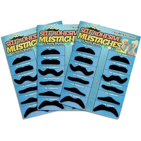 36 Pack Fake Mustache Mustaches Novelty 36pk By Allures & Illusions (Black)