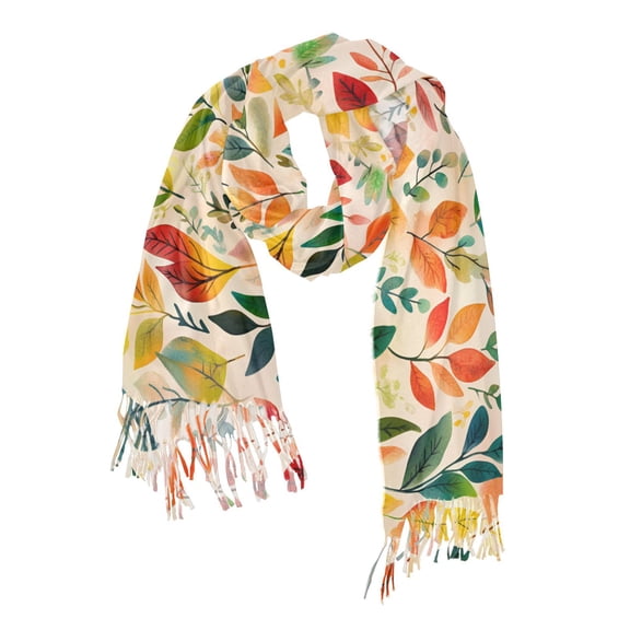 FORMRS Womens Scarf Winter Soft Long Big Warm Shawls Wrap Tassel Scarves, Orange Leaves