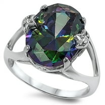 CHOOSE YOUR COLOR Multi-color CZ Oval Solitaire Elegant Ring 925 Sterling Silver Band Black Female Size 10