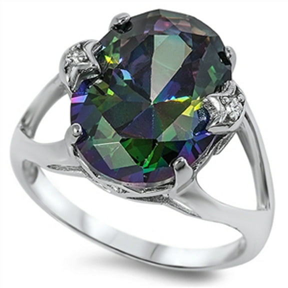 CHOOSE YOUR COLOR Multi-color CZ Oval Solitaire Elegant Ring 925 Sterling Silver Band Black Female Size 10