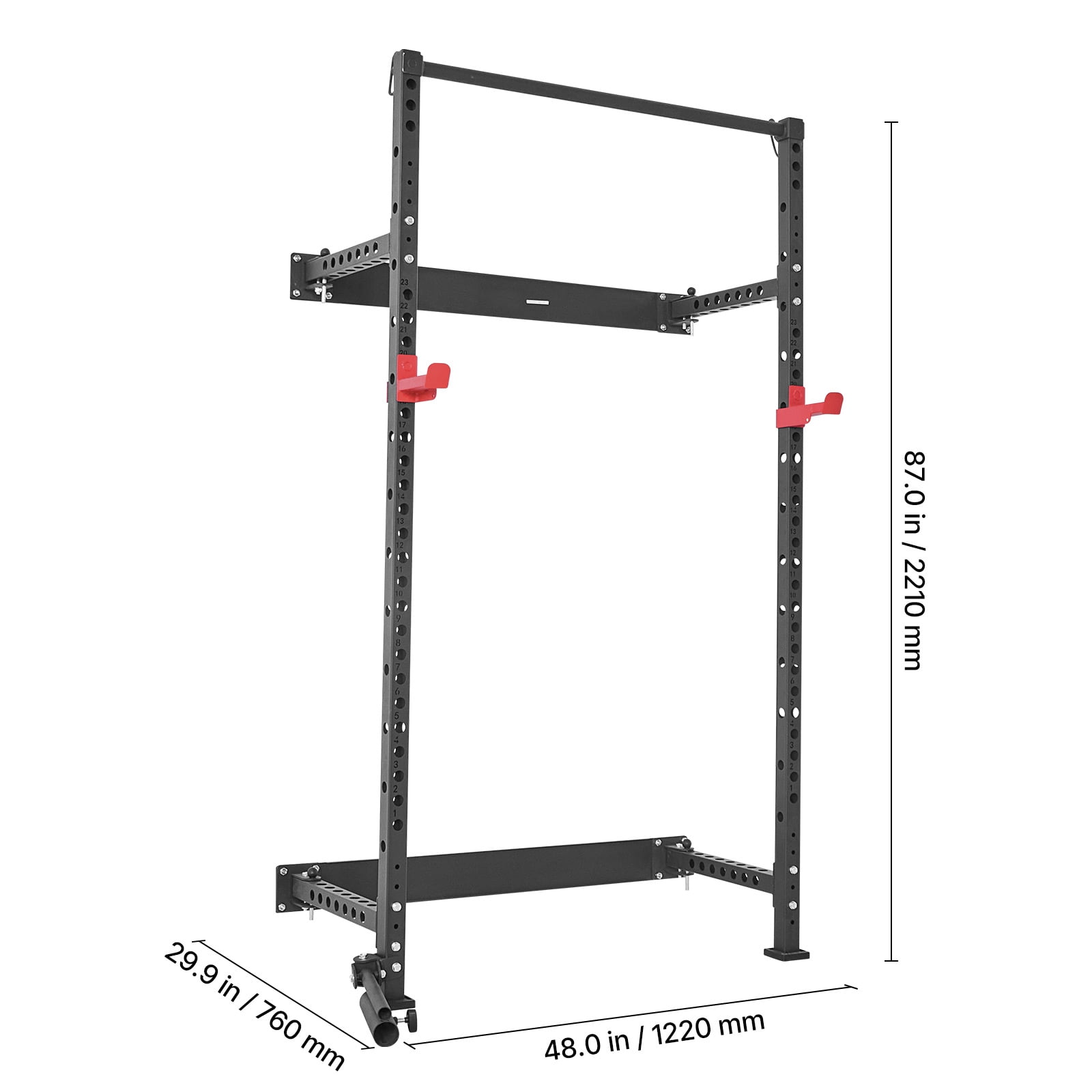 KFFKFF Folding Wall-Mounted Power Cage, Multifunctional Squat Rack for Strength Training, Home Gym Equipment with Adjustable J-Hooks, Pull-Up Bar, Landmine Holder, and 1000LBS Weight Capacity