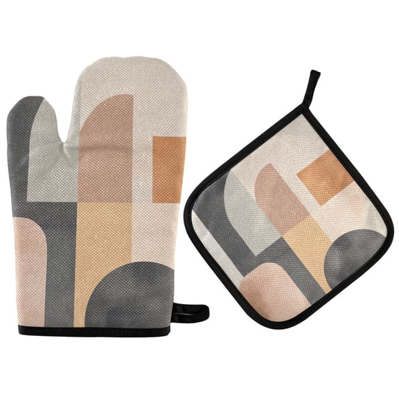 Yayeee Oven Mitts and Pot Holder Set of 2 Heat Resistant Kitchen Gloves Baking Hot Pad, Abstract Shapes