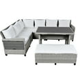 thumbnail image 3 of MAYEERTY 5-Piece Outdoor Patio Rattan Sofa Set with Dining Table, Extendable Side Tables, Washable Cushions, PE Wicker Sectional Furniture for Backyard or Poolside, 3 of 9