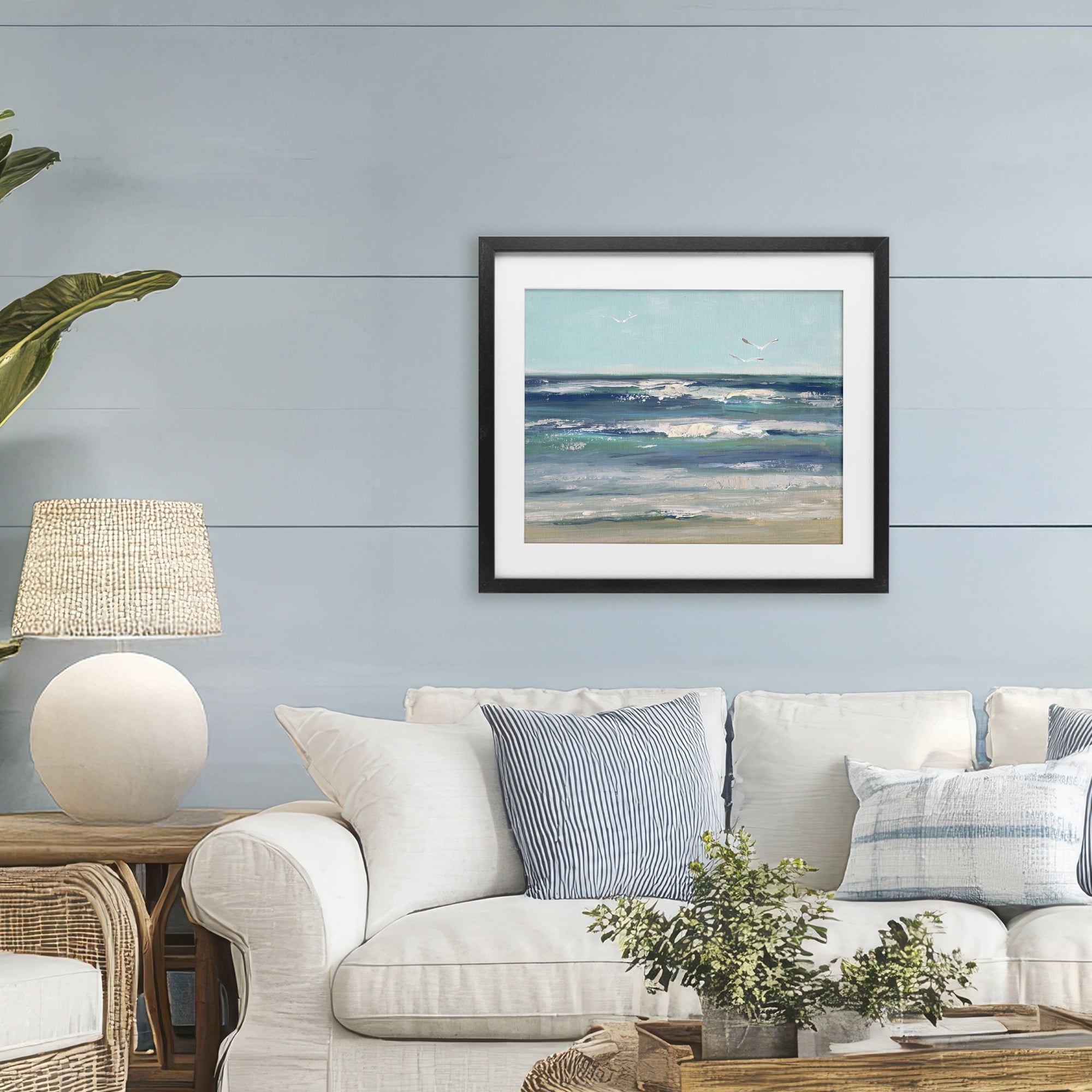 Stupell Industries Seagulls over Rolling Waves Black Framed Print Under Glass, design by Sally Swatland
