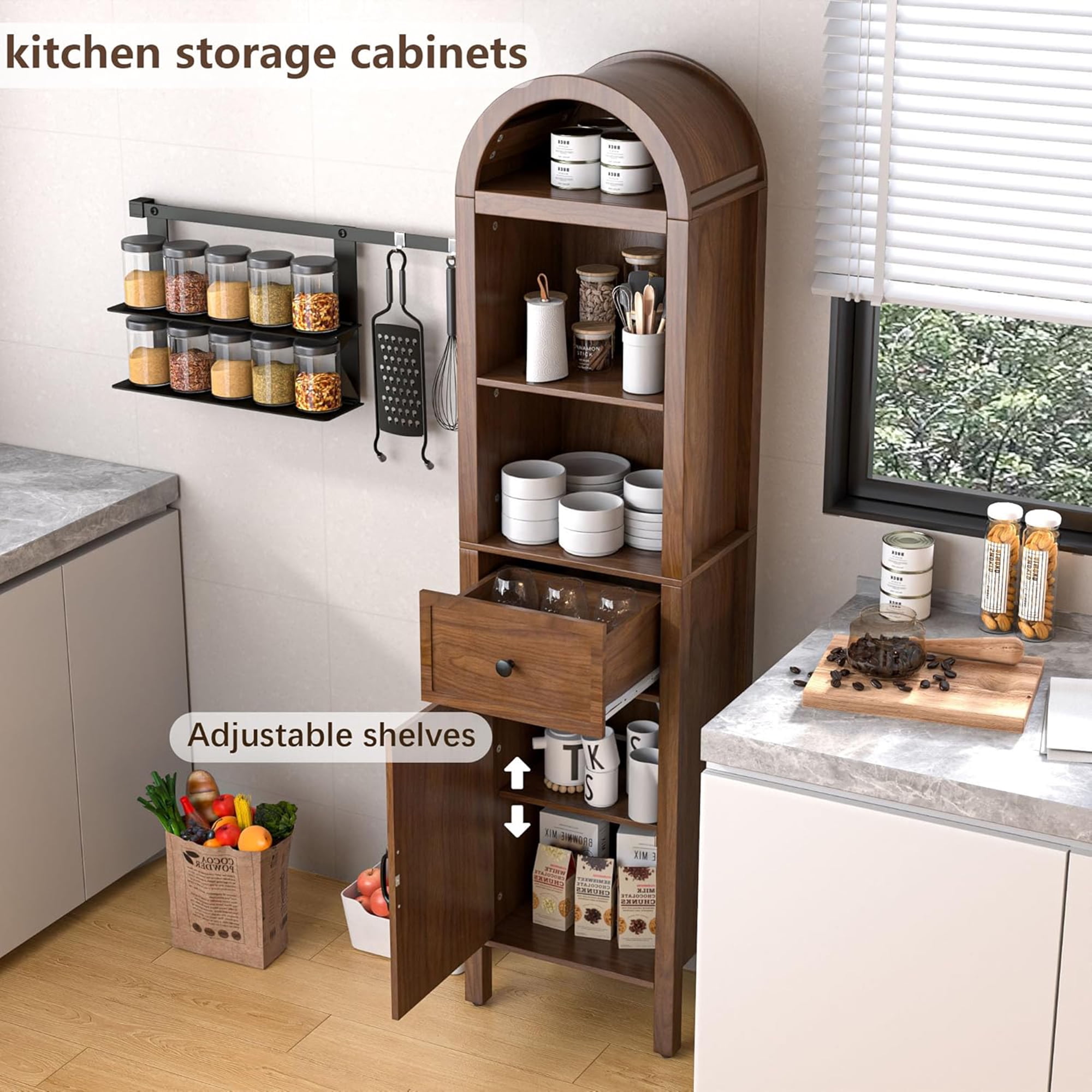 Fiogmub Tall Storage Cabinets with Doors and Shelves, Narrow Tall Linen Cabinet with Drawer