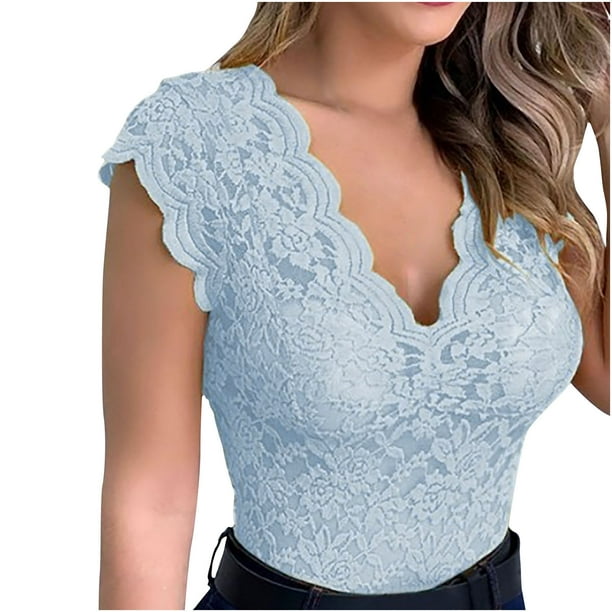 Womens Tank Tops Dressy Casual Lace Petal Sleeve V Neck Formal Shirt Blouse  Tanks Sleeveless Summer Camisole 