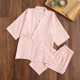 thumbnail image 3 of 2024 new seven-sleeve Japanese-style kimono pajamas set female spring and autumn 100% cotton gauze home clothes cute sweet two-p, 3 of 4