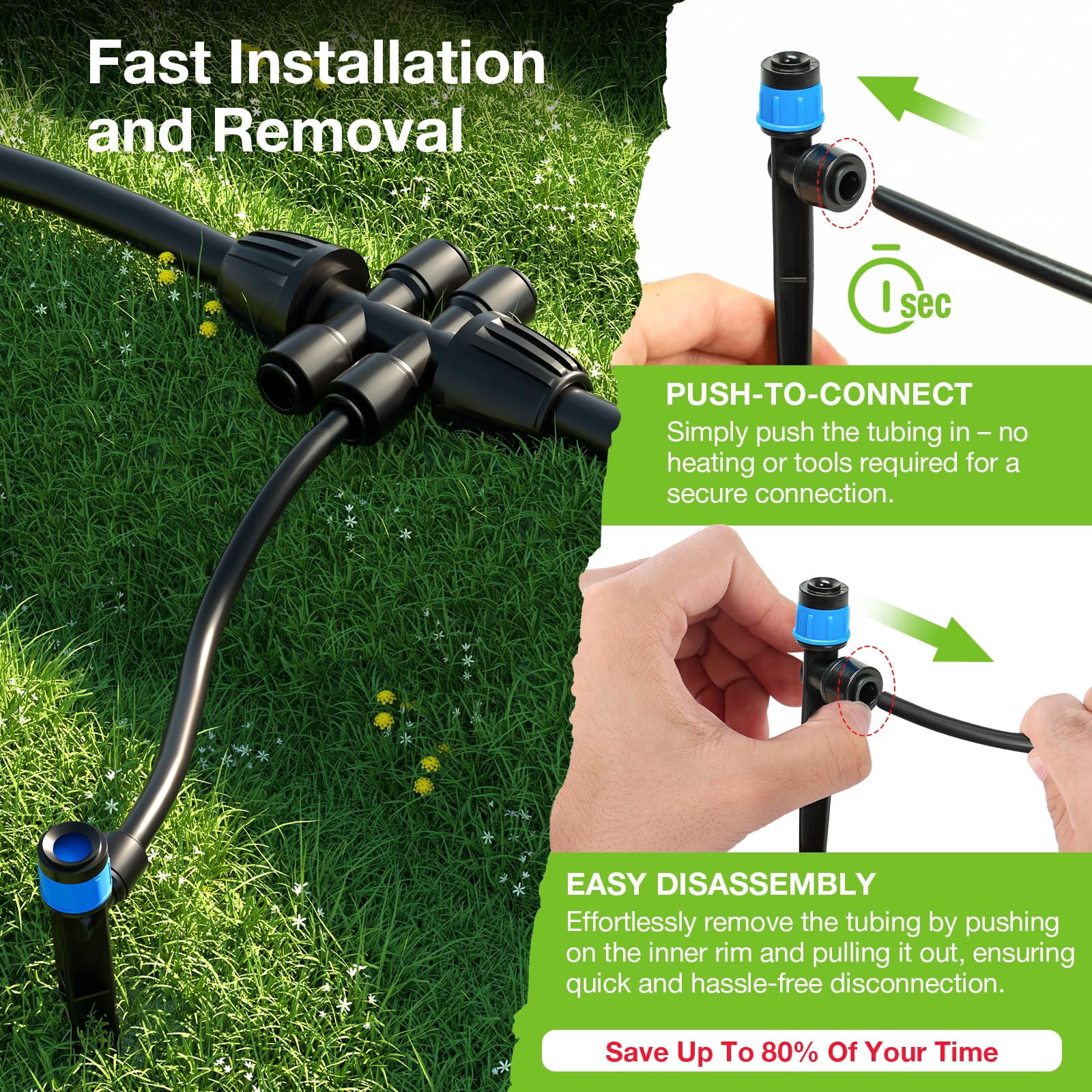 Greenhouse Drip Irrigation Kit Automatic System Patio Misting Plant Watering With 1/4 Inch 1/2 Tubing Hose Adjustable Nozzle Emitters Barbed Fittings