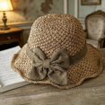 thumbnail image 5 of Elegant Woven Straw Sun Hat with Bow Summer Beach Sun Straw Hats for Women Wide Brim Packable Travel Bucket Hats, 5 of 9