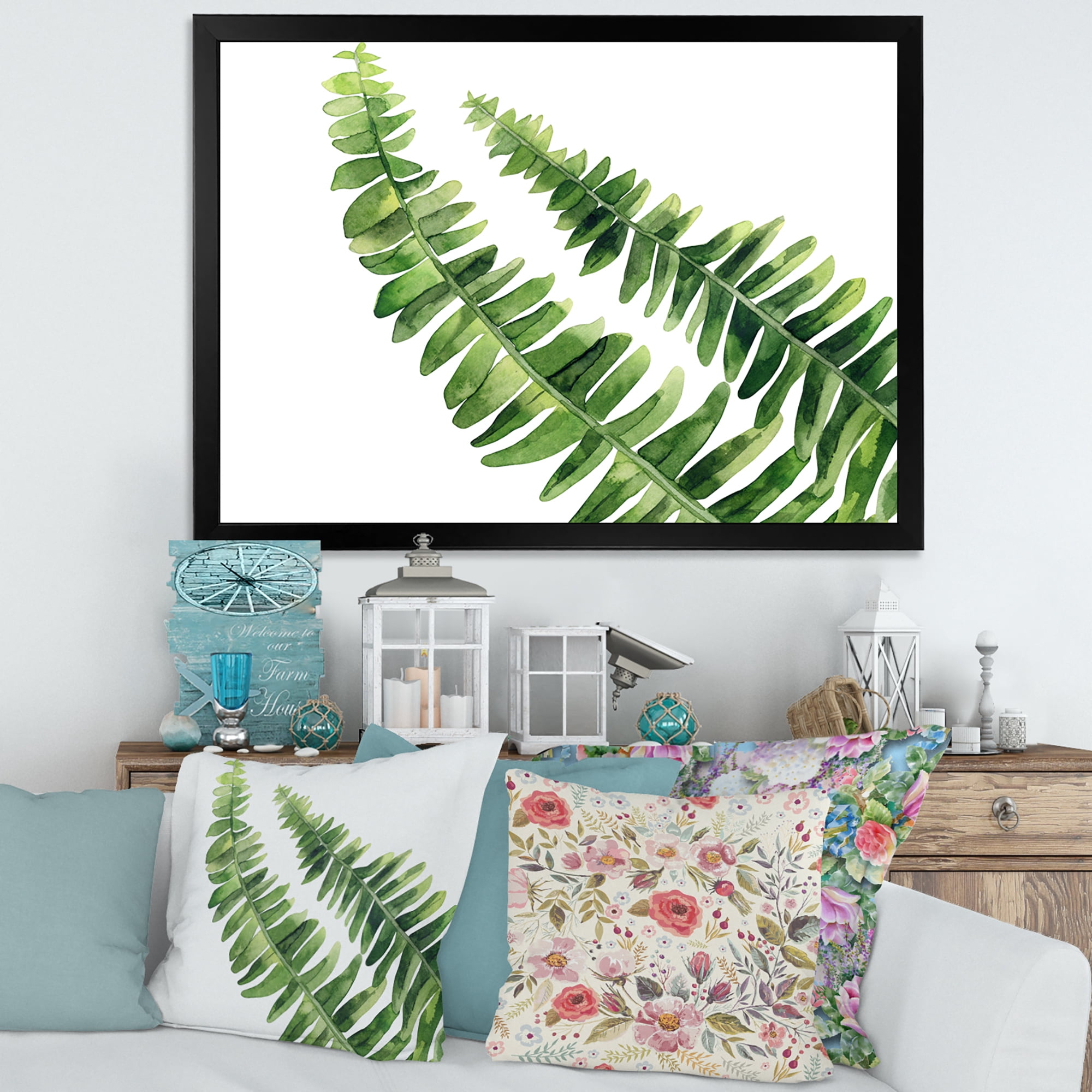 Designart 'Fern Plant Leaves Detail I' Farmhouse Framed Art Print
