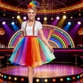 thumbnail image 5 of Clown Costume Set for Women Circus Outfit Feathered Headband Rainbow Tutus Skirt Gloves Socks Suspenders Halloween Costume, 5 of 8