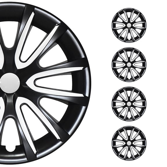 OMAC - Black with White Hub Caps 16 Inch Set of 4, Tapas para Rines 16, Premium Wheel Covers 16 Inch, R16 Rim Cover Set, Snap On Durable Car Replacement Exterior Accessories