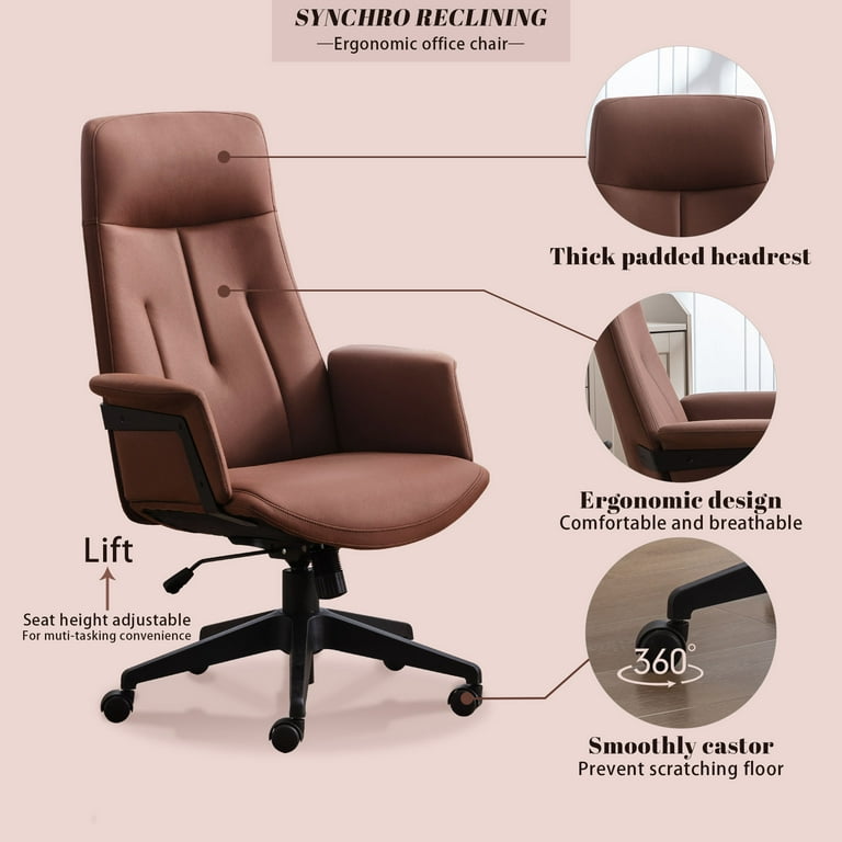 Homrest Executive Ergonomic Office Chair w/ Adjustable Lumbar Back Support,  Home Office Desk Chair, Brown 