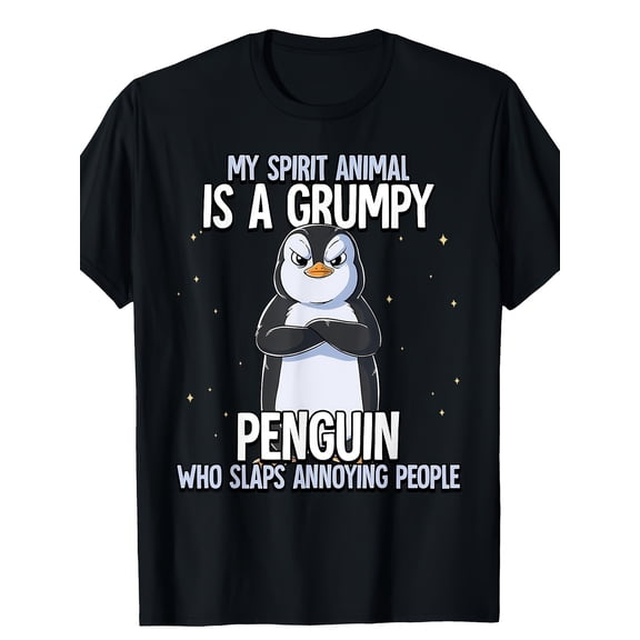 Funny Grumpy Penguin Spirit Animal Graphic T-Shirt Sarcastic Humor Men Women Retro Style Short Sleeve Tee