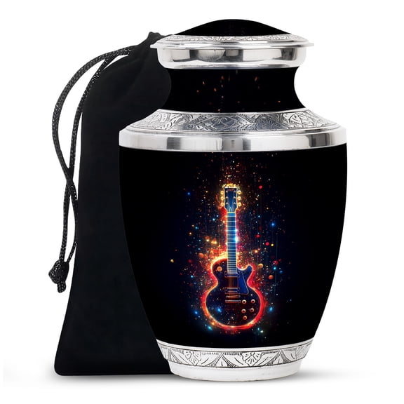 YASUBJAG Guitar Urns for Human Ashes Adult Man - Funeral Urns for Human Ashes Adult - Guitar Urn for Male and Female - Black Urn for Mom and Son 10inch