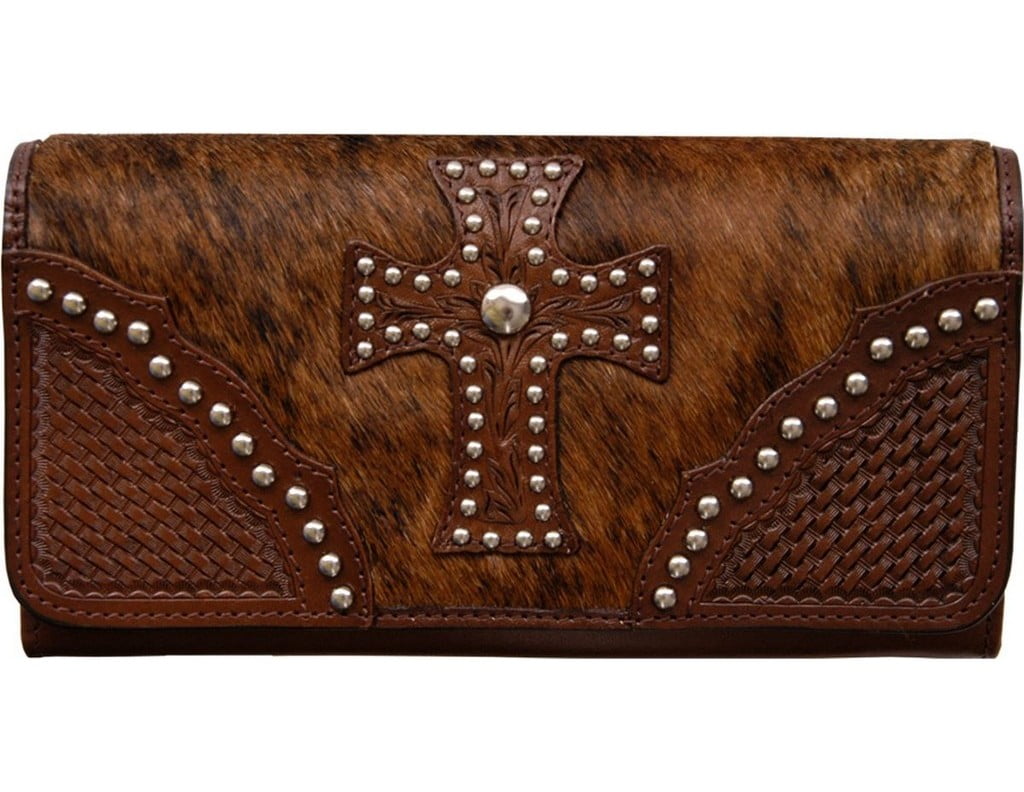 3D Western Wallet Womens Clutch Cross Checkbook Brown WC354