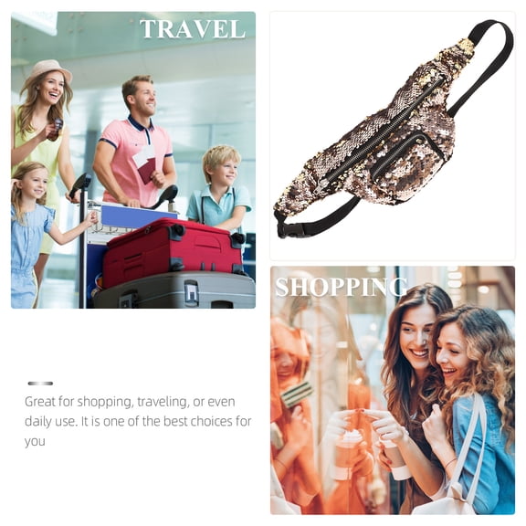 ORDDIART Women's Fanny Pack with Sequins, Rectangular Shape, Lightweight Waist Bag for Daily Use and Going Out, 15x37x0.4 Inches