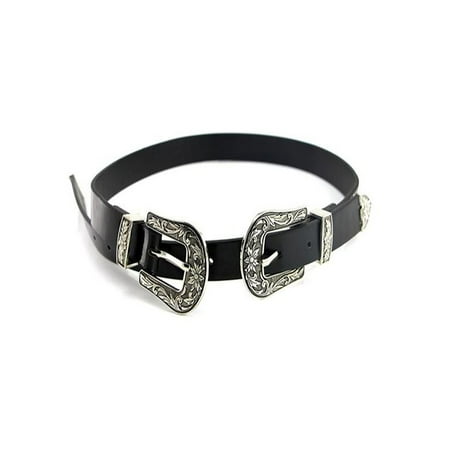 buckle waistband waist belt lady double metal leather silver