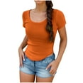 thumbnail image 1 of LOVZFMLL Women's T-Shirts Summer Scoop Neck Short Sleeve Slim Fitted Casual Basic Tees Business Work Tops Spring Clothes Orange M, 1 of 6