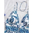 thumbnail image 4 of Blue And White Floral Print V-Neck Spaghetti Strap Mini Dress With Cutout Waist And Tiered Skirt, 4 of 6