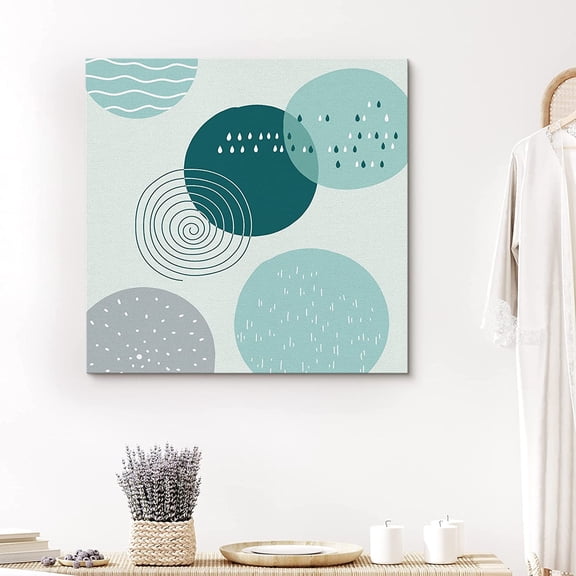 PixonSign Canvas Print Wall Art Aquamarine Decorated Circles Geometric Shapes Illustrations Modern Art Alternative Relax/Calm Multicolor Warm for Living Room, Bedroom, Office - 12"x12"
