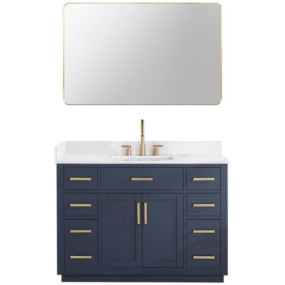 Gavino 48" Wood Vanity in Royal Blue with Composite Stone Top and Mirror