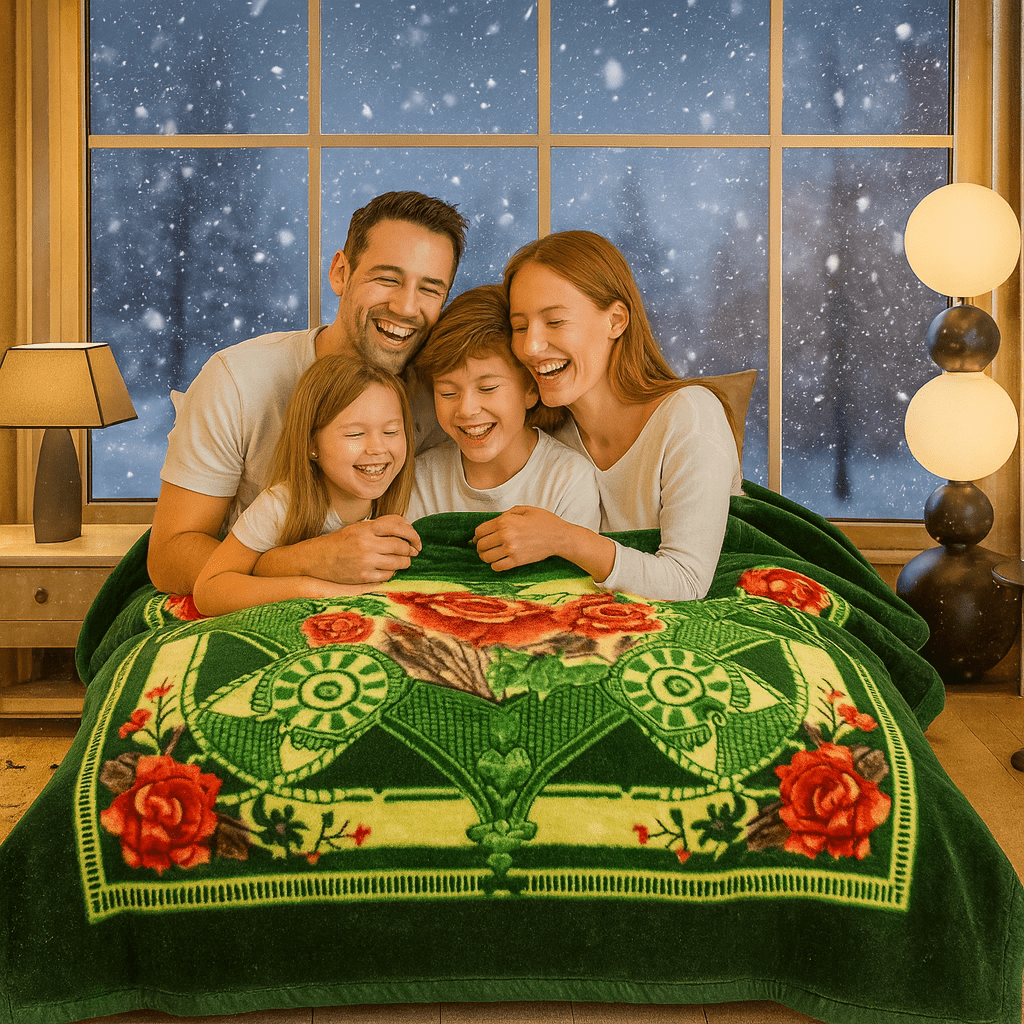 DBOZE King Size Heavyweight Faux Mink Blanket – 2 Ply Reversible Plush Fleece, Silky Soft & Warm, Green Rose Floral Pattern,  Luxury Gift ，Green/Red