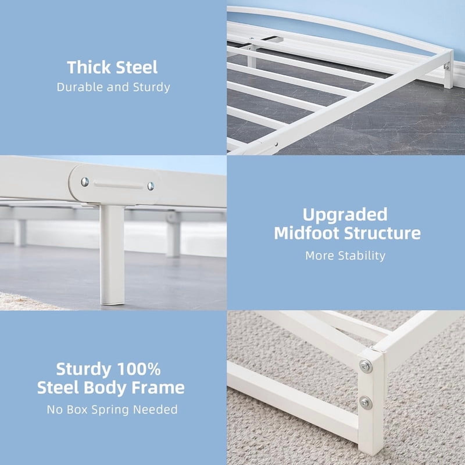 Queen Bed Frame Low Profile, 6 Inches White Metal Queen Size Platform Bed Frame, Mattress Foundation, No Box Spring Needed