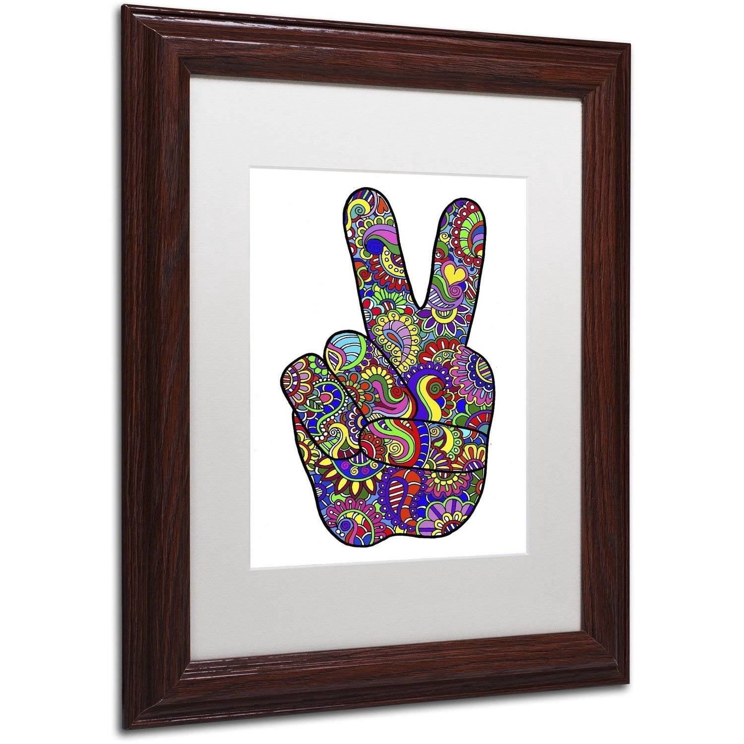 Trademark Fine Art "Psychedelic Mehndi Peace Sign" Canvas Art by Kathy G. Ahrens, White Matte, Wood Frame