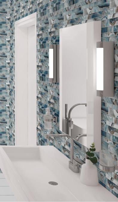 Myst Capri Blue Brick Joint Marble Look Polished Glass Mosaic Wall Tile