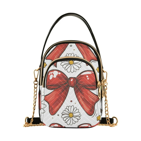 joogoo Women Red Cherry Bow Flower Chain Crossbody Bags Shoulder Handbag Phone Purse