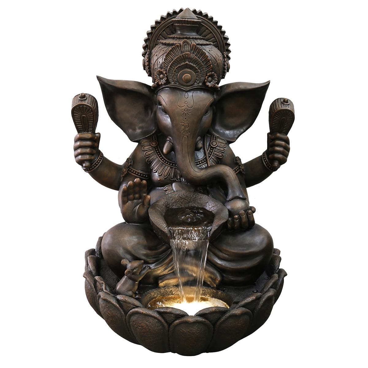 Hi-Line Gift LED Lighted Ganesh Sculptural Outdoor Water Fountain, Resin, 35.25"