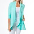 thumbnail image 2 of Howard's S/M Aqua Sky 3/4 Sleeve Comfort Stretch Knit Denim Waterfall Hem Cardigan with Pockets for Women, 2 of 5