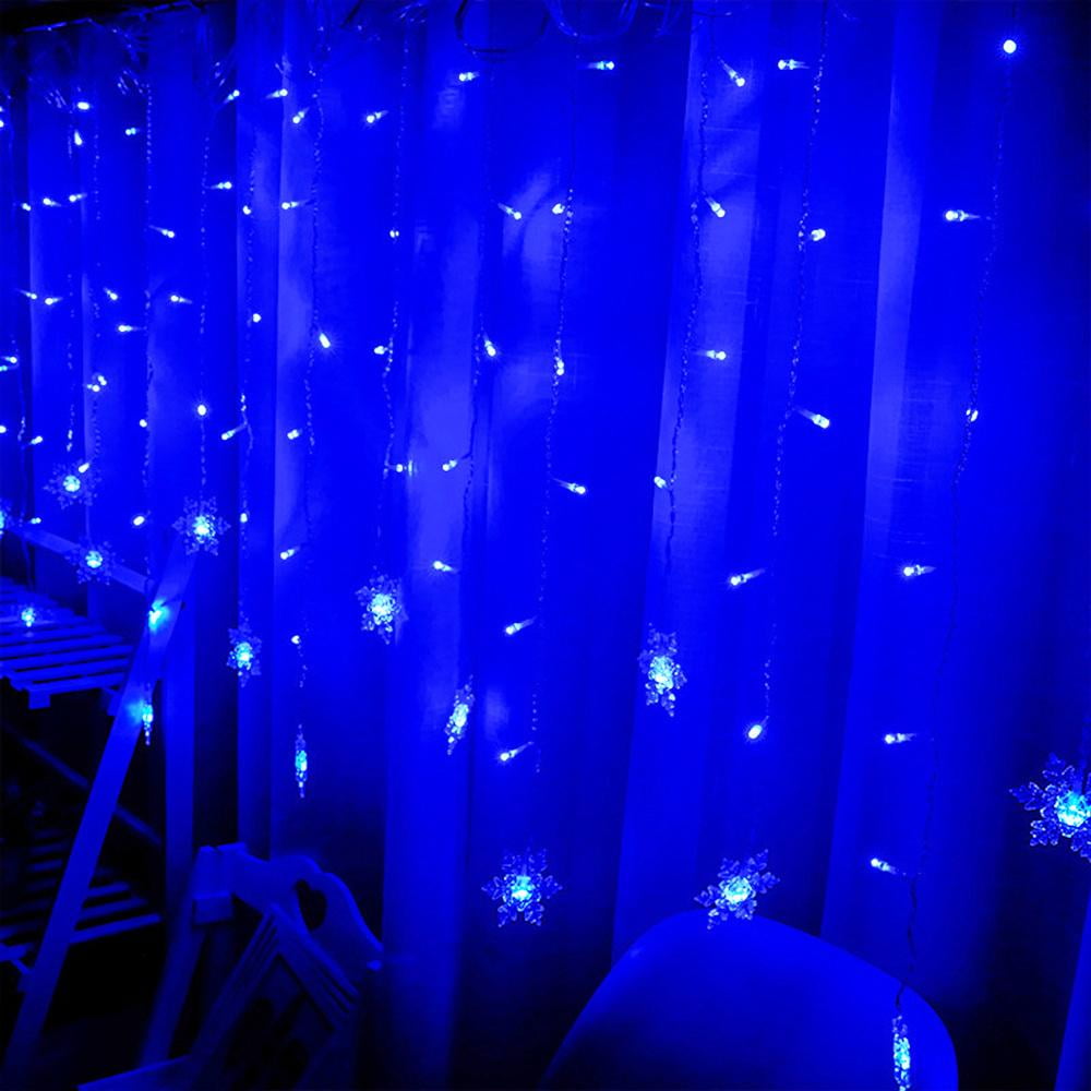 Outdoor Christmas Snowflake LED Curtain String lights Memory 8 Modes Flashing Lights Waterproof Holiday Party Connectable Wave Fairy Light, Blue 1PACK