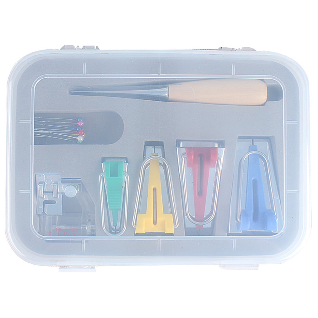 Fabric Bias Tape Maker Tool 4 Size for Sewing Quilting with Binding Foot Craft Clips Awl Ball Pins Bias Tape Maker Set 